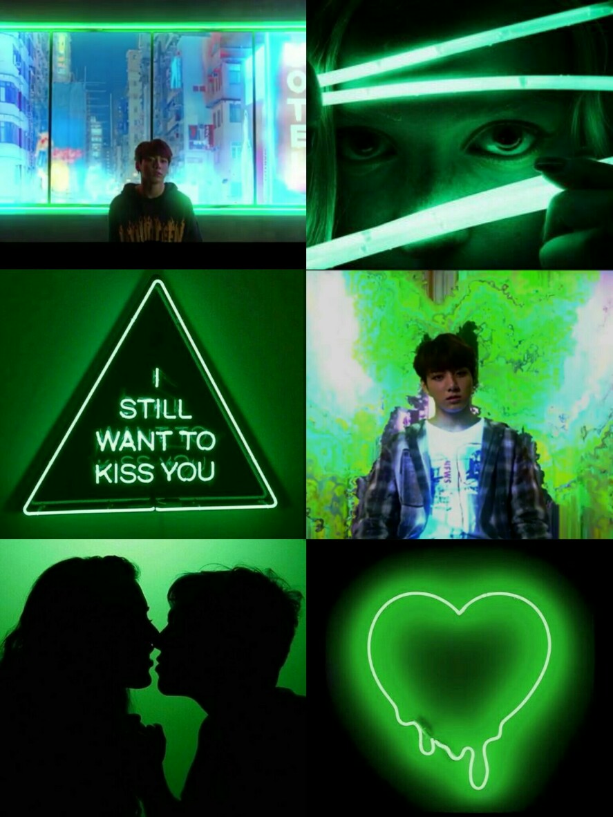 bts jungkook neon green aesthetic grid...