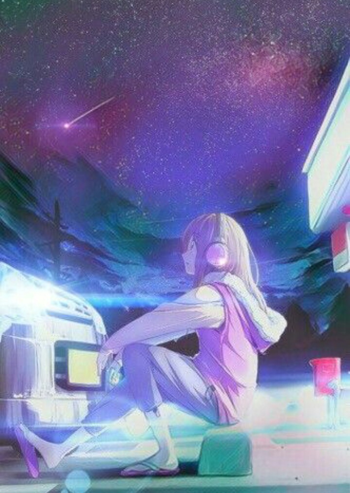 Anime Girl Shootingstar Animegirl Galaxy Kawaii